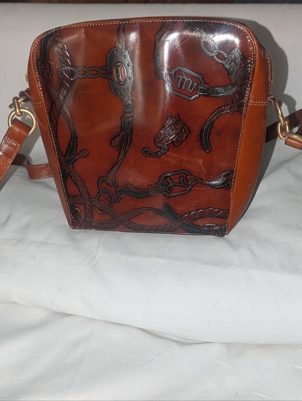 Vintage Italian Leather Crossbody Bag Equsterian Style